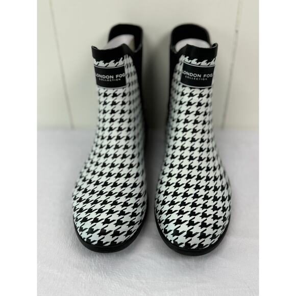 Women's London Fog Piccadilly Ankle Rain Boots Houndstooth Plaid, Size 9M - Picture 2 of 8